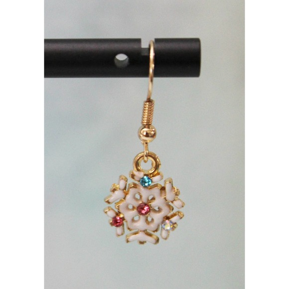 Small Enameled Gold Snowflake Earring E123 - Picture 3 of 3